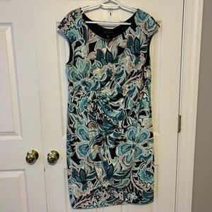 Connected Apparel Blue and Black Floral Midi Dress